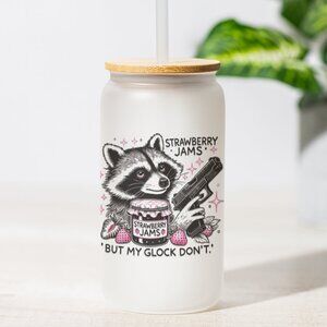 Funny Raccoon Tumbler, Strawberry Jams, Iced Coffee Cup, But My Glock Don’t